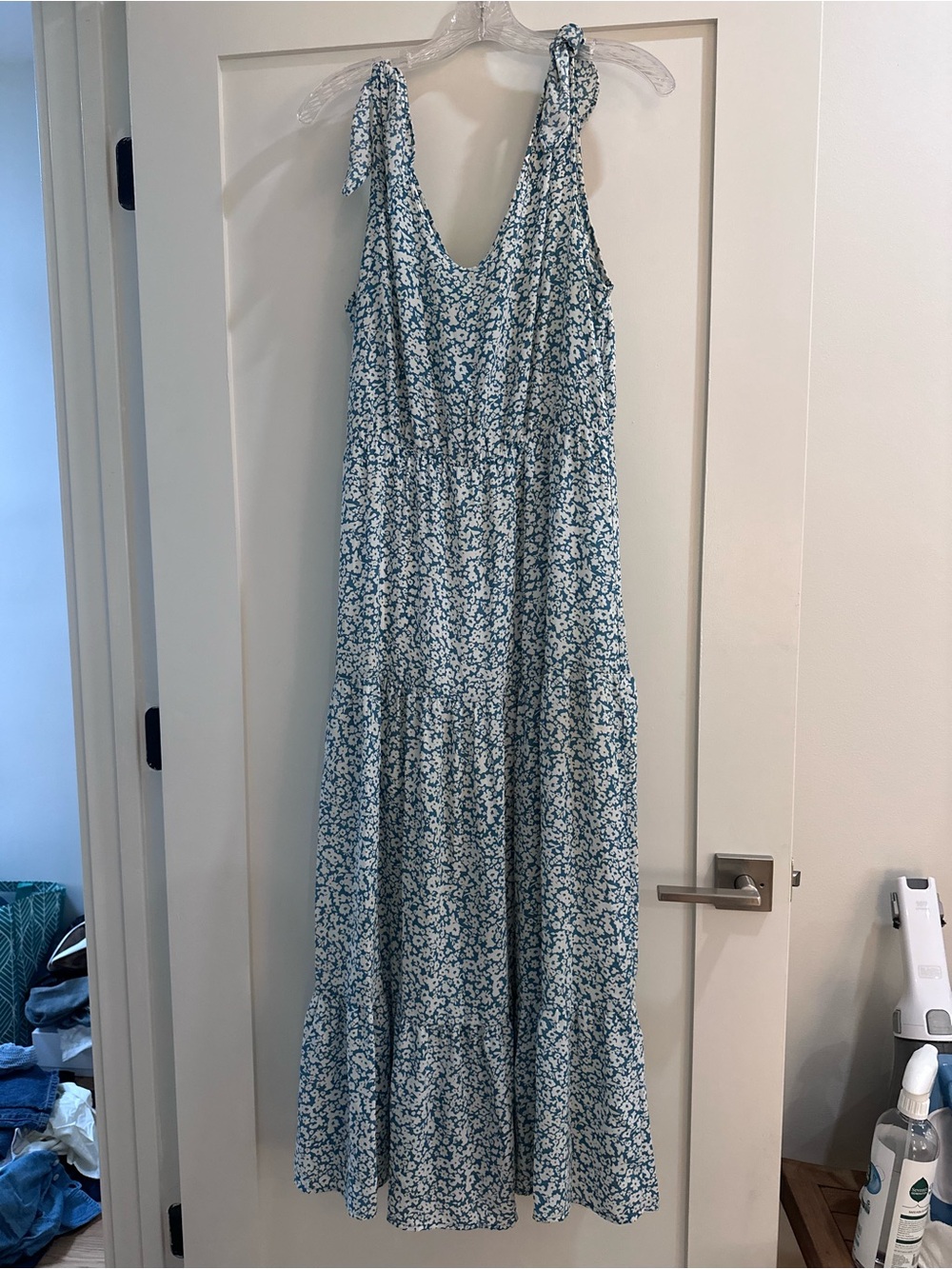 Sienna Sky Blue Floral Tie-Strap Maxi Dress